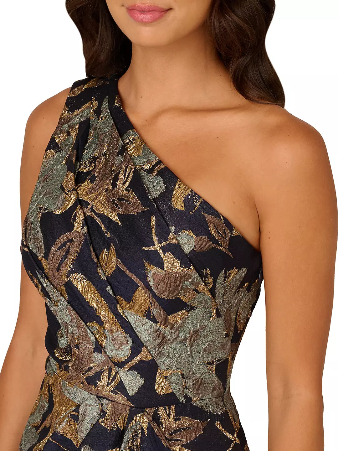 Black Floral One-Shoulder Evening Dress | Long Sleeve A-Line Floor-Length Formal Gown