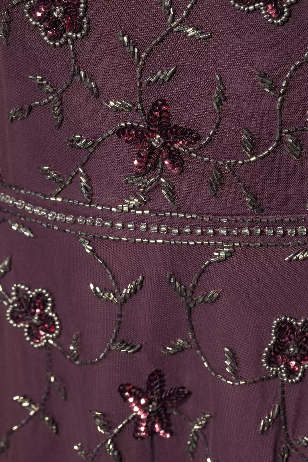 Plum Purple Beaded Evening Dress with Cape | Floor-Length Formal Gown with Sequin Detail