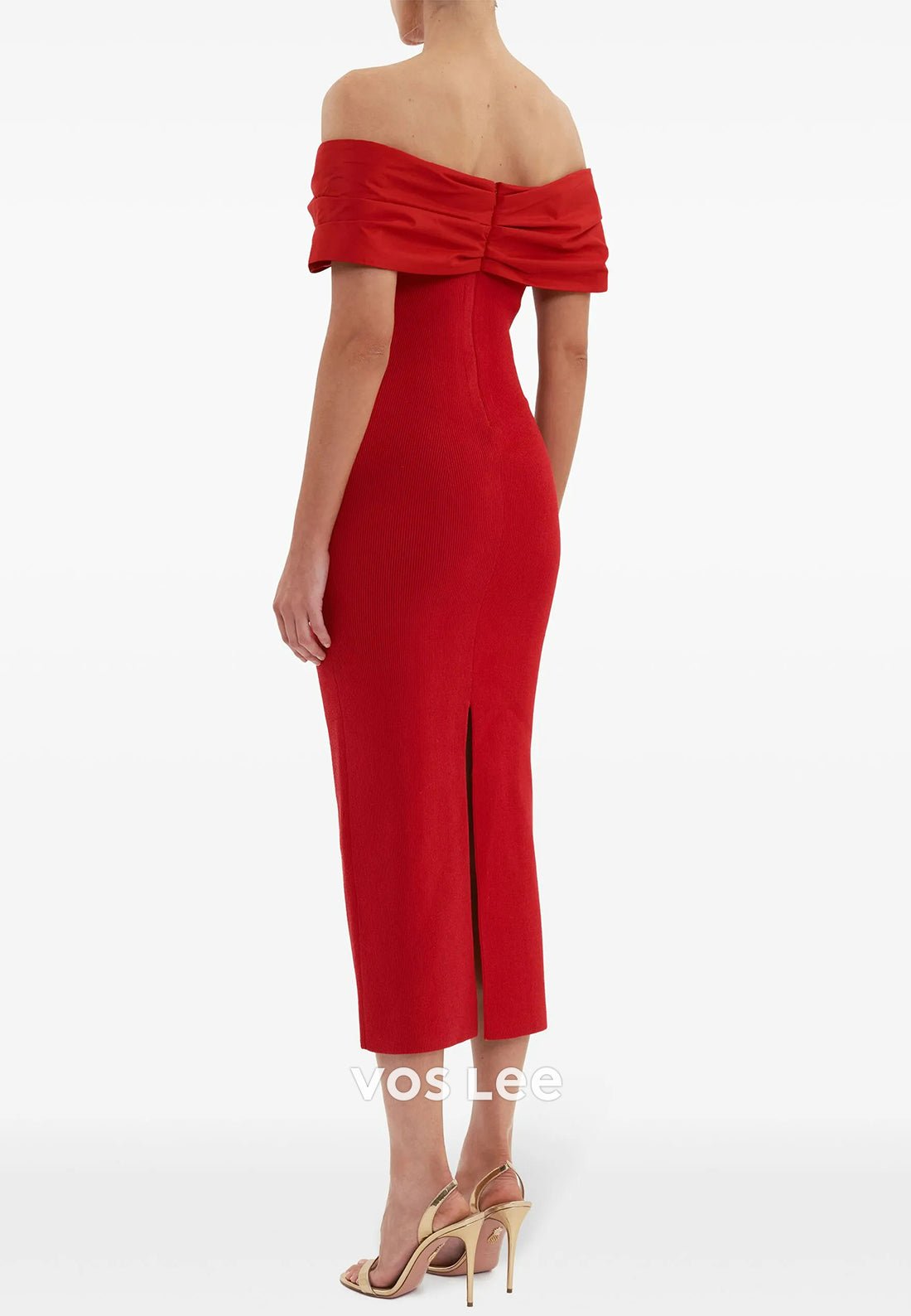 Off the Shoulder Tea-Length Pleated Mermaid Mother of Bride Dresses