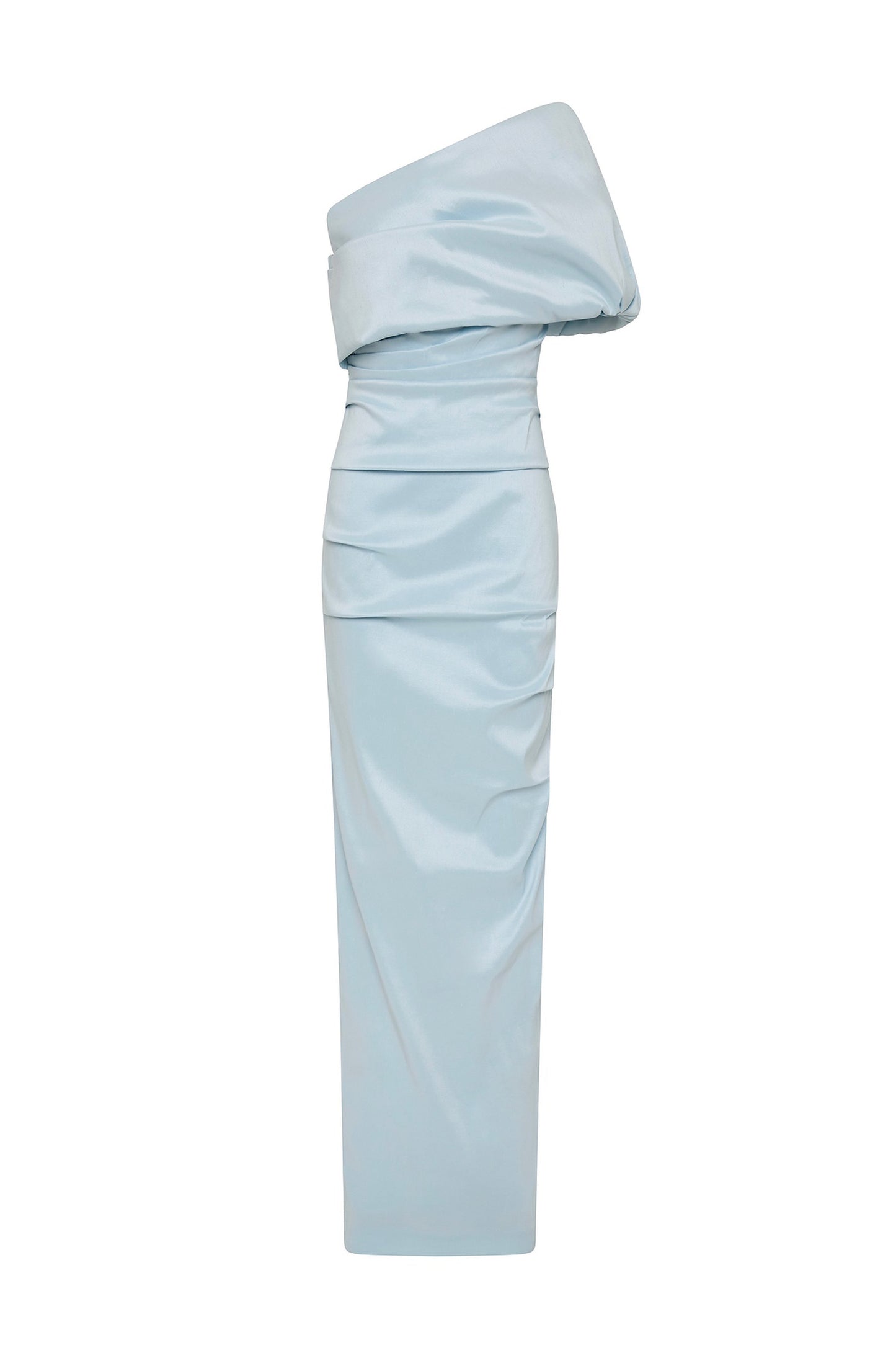 One Shoulder Sleeveless Ruched Satin Evening Dress