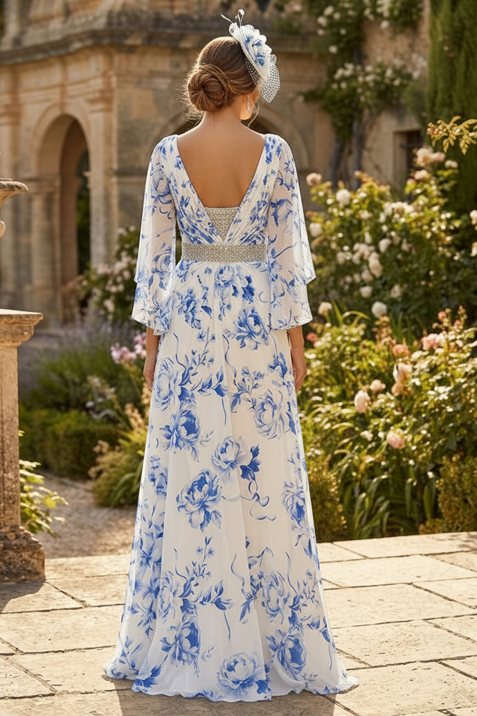 A-Line Chiffon Floral Print Long Mother of the Bride & Groom Dress