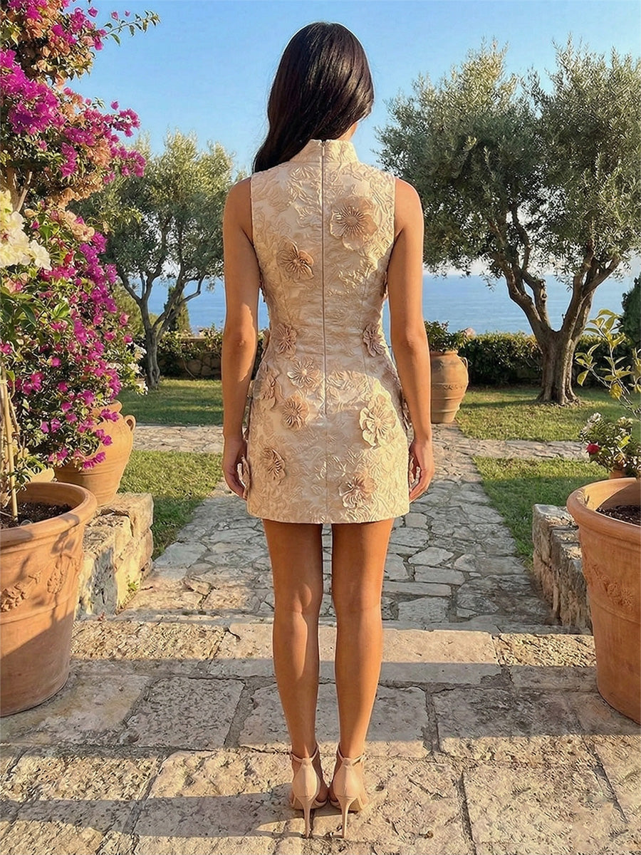 Sheath High Neck 3D Flowers Cocktail Dresses