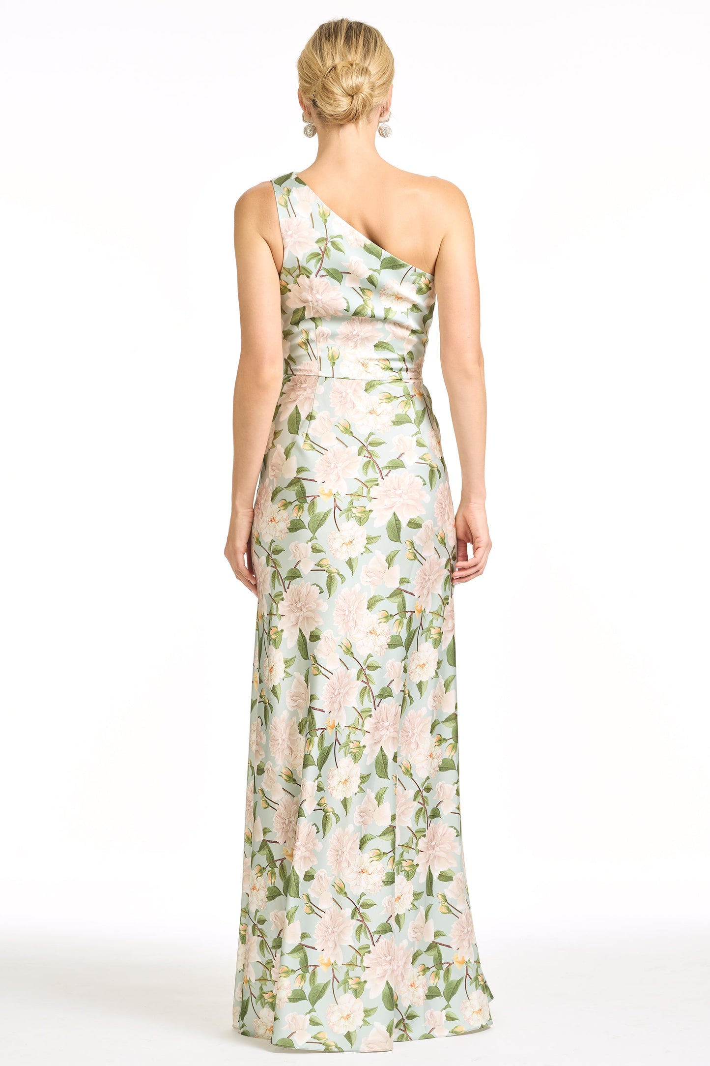 Elegant Sage Green Floral Bridesmaid Dress, One Shoulder Formal Evening Gown