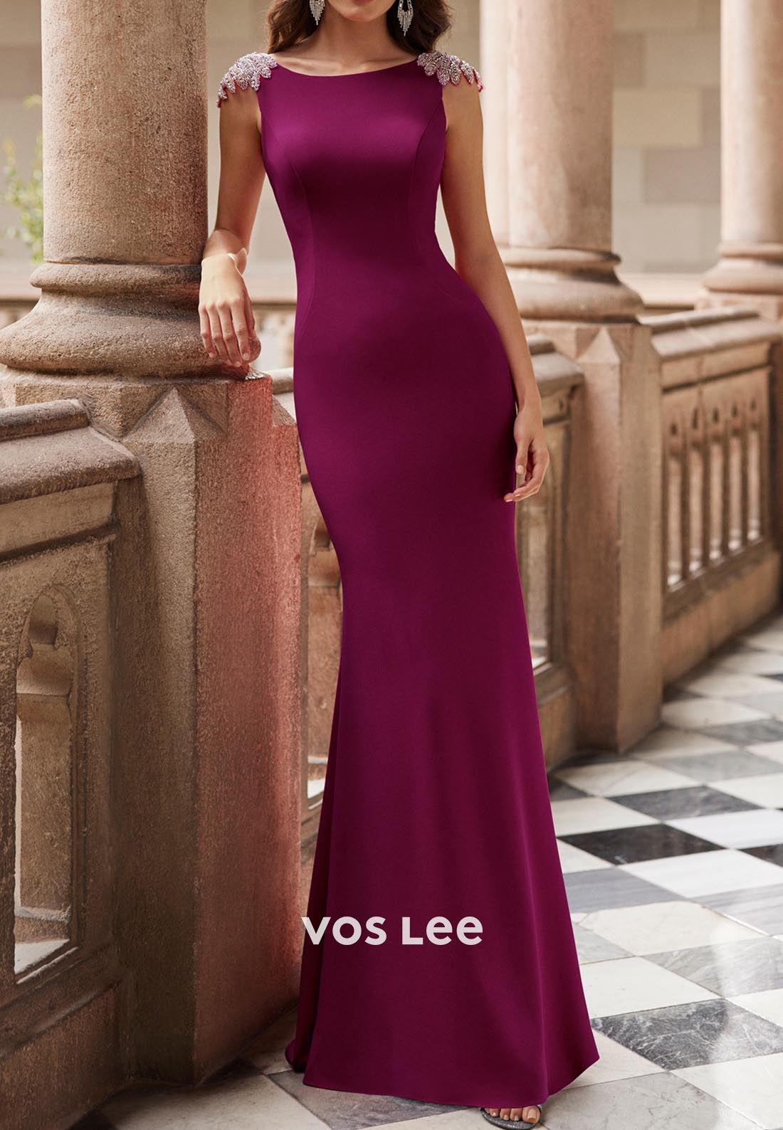 Semi Formal Scoop Rhinestone Appliqued Floor-Length Mermaid Mother of Bride Dresses
