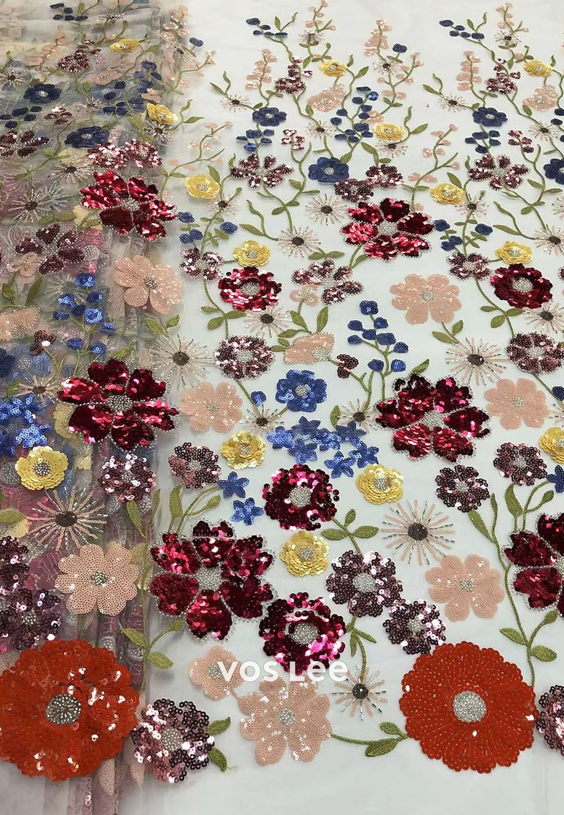 Beaded Sequin Flower Half Sleeves Sheath Formal Gown Mother Dress