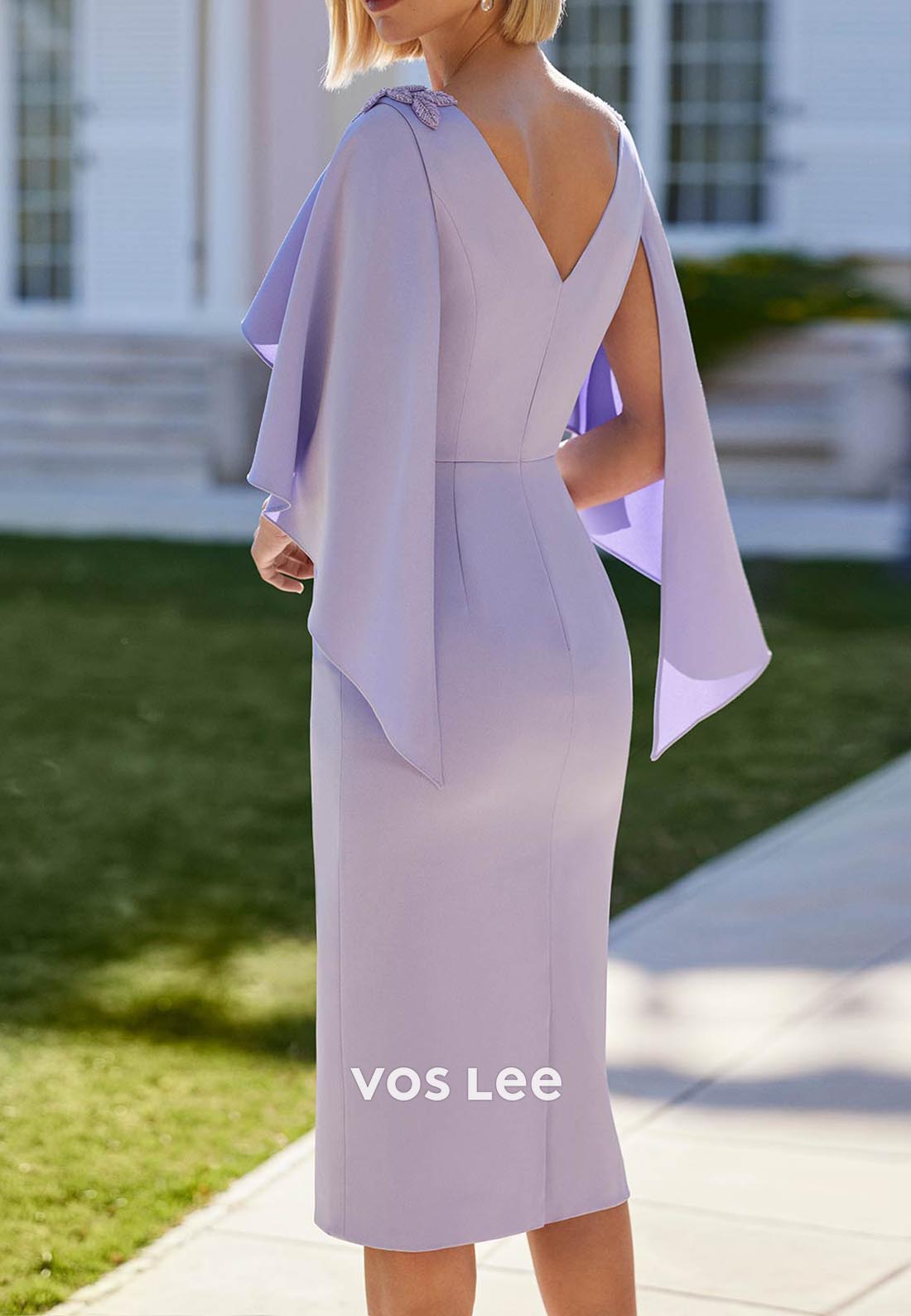 Gorgeous Flutter Sleeves Scoop Rhinestone Tea-Length Mermaid Mother of Bride Dresses