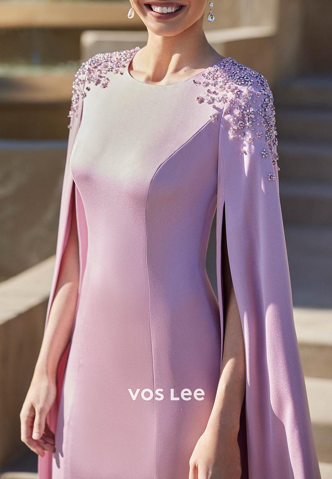Sparkling Long Sleeves Scoop Rhinestone Beaded Ruched Mermaid Mother of Bride Dresses
