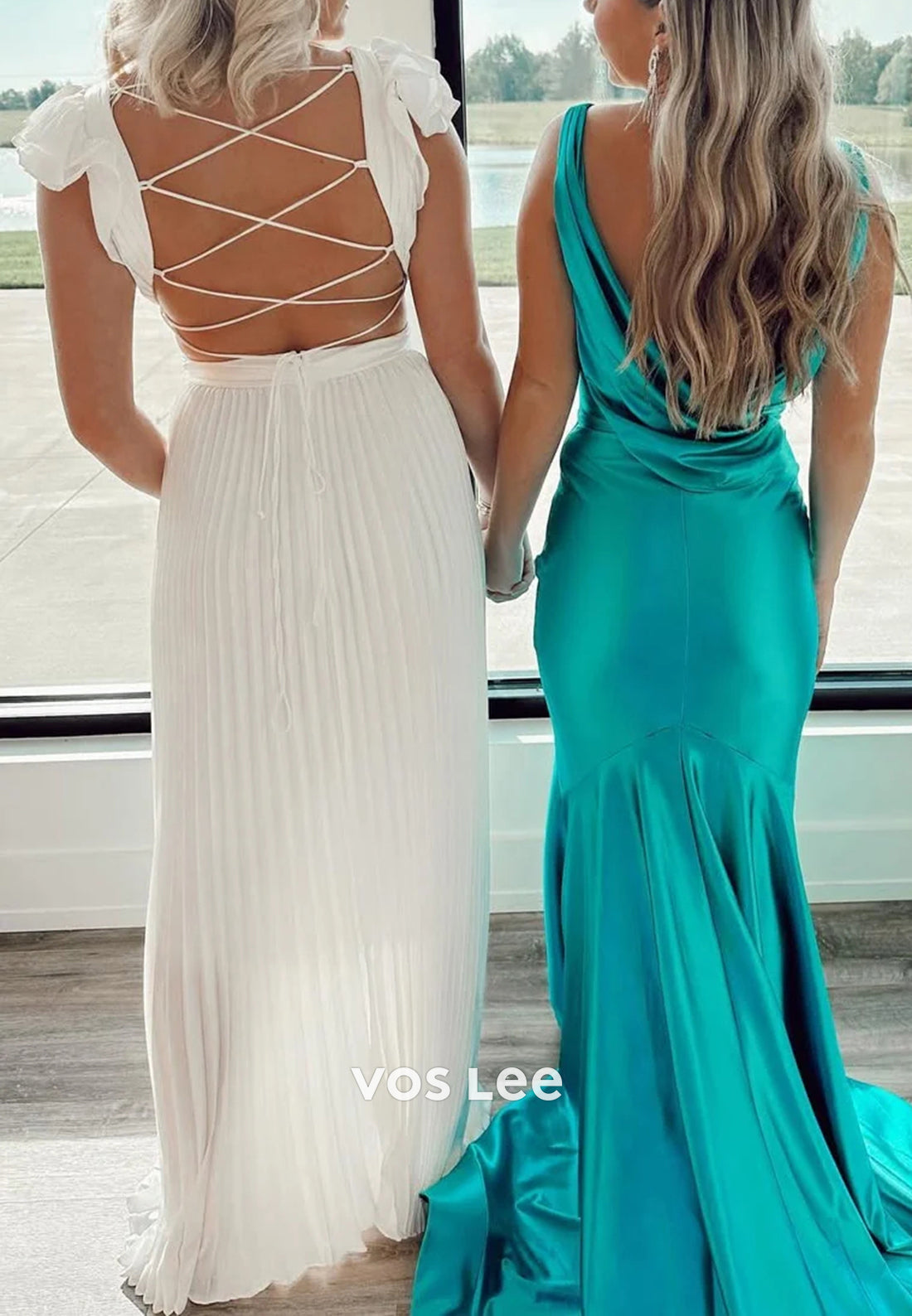 Simple & Casual Regular Straps V Neck Sheath Long Prom Dresses with Sweep Train