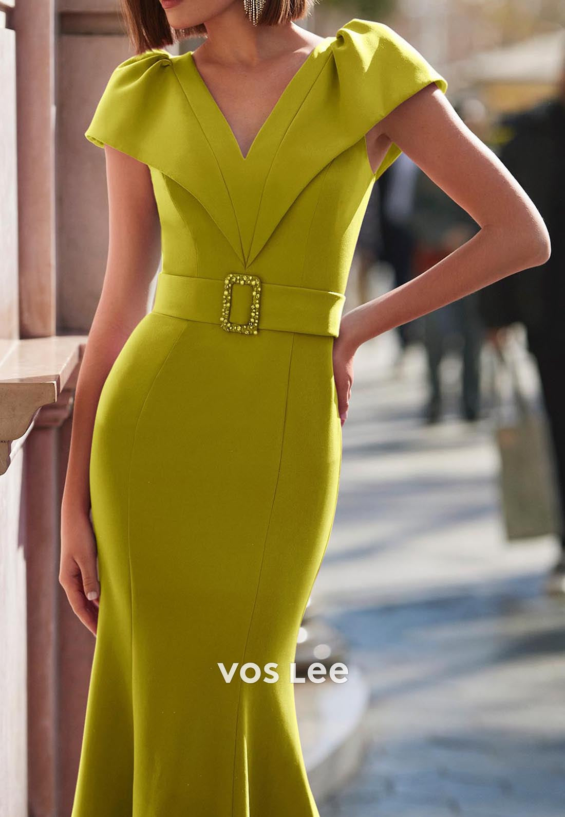 Classic & Simple Short Sleeve V Neck Mermaid Floor-Length Mother of Bride Dresses