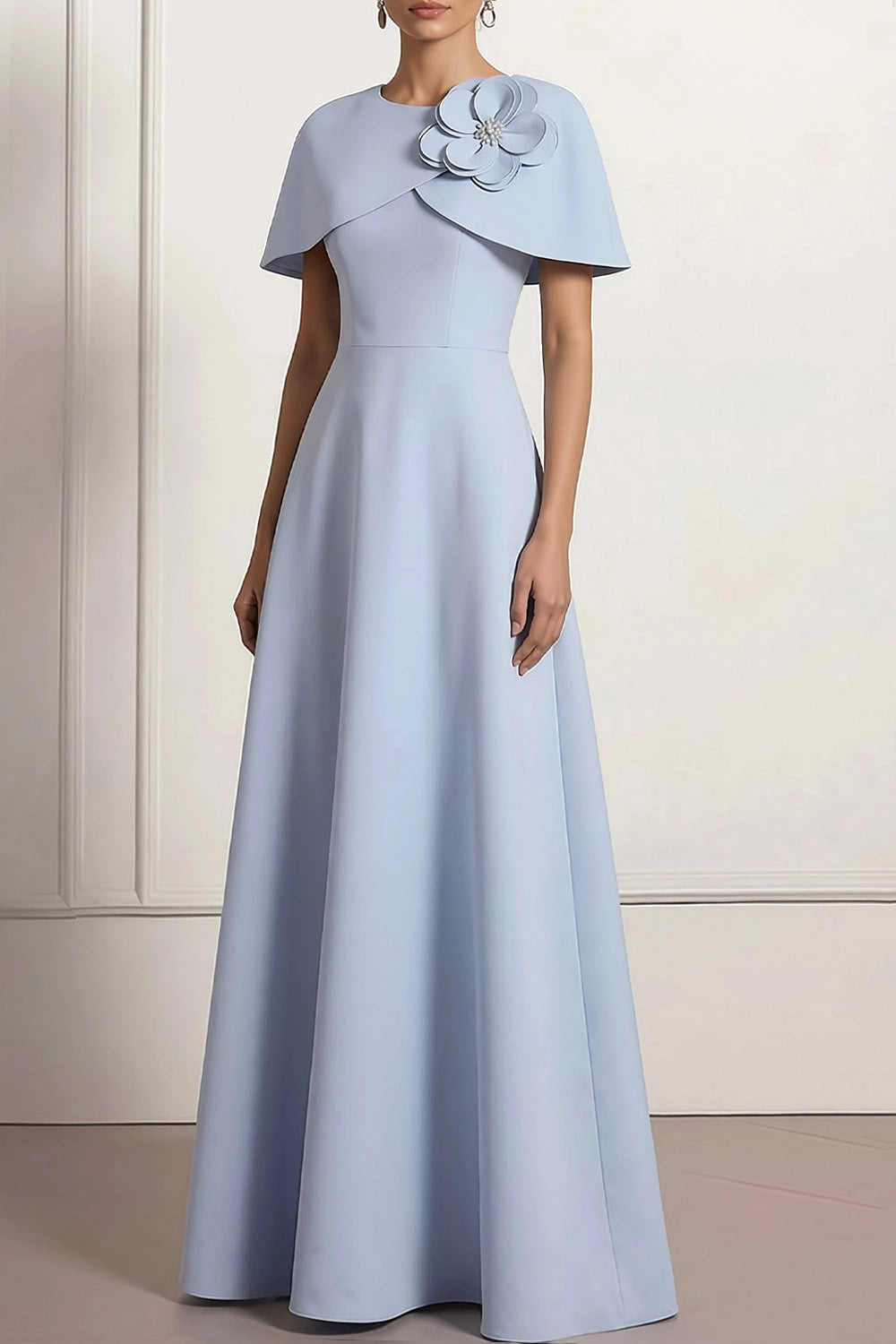 Light Blue One Shoulder Maxi Dress | Elegant A-Line Gown with Ruffle Detail