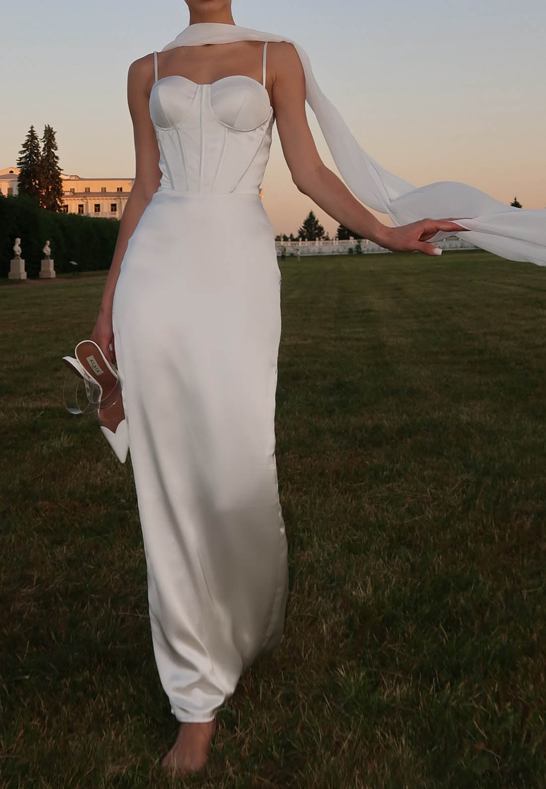 Spaghetti Straps Sweetheart Satin Wedding Dress