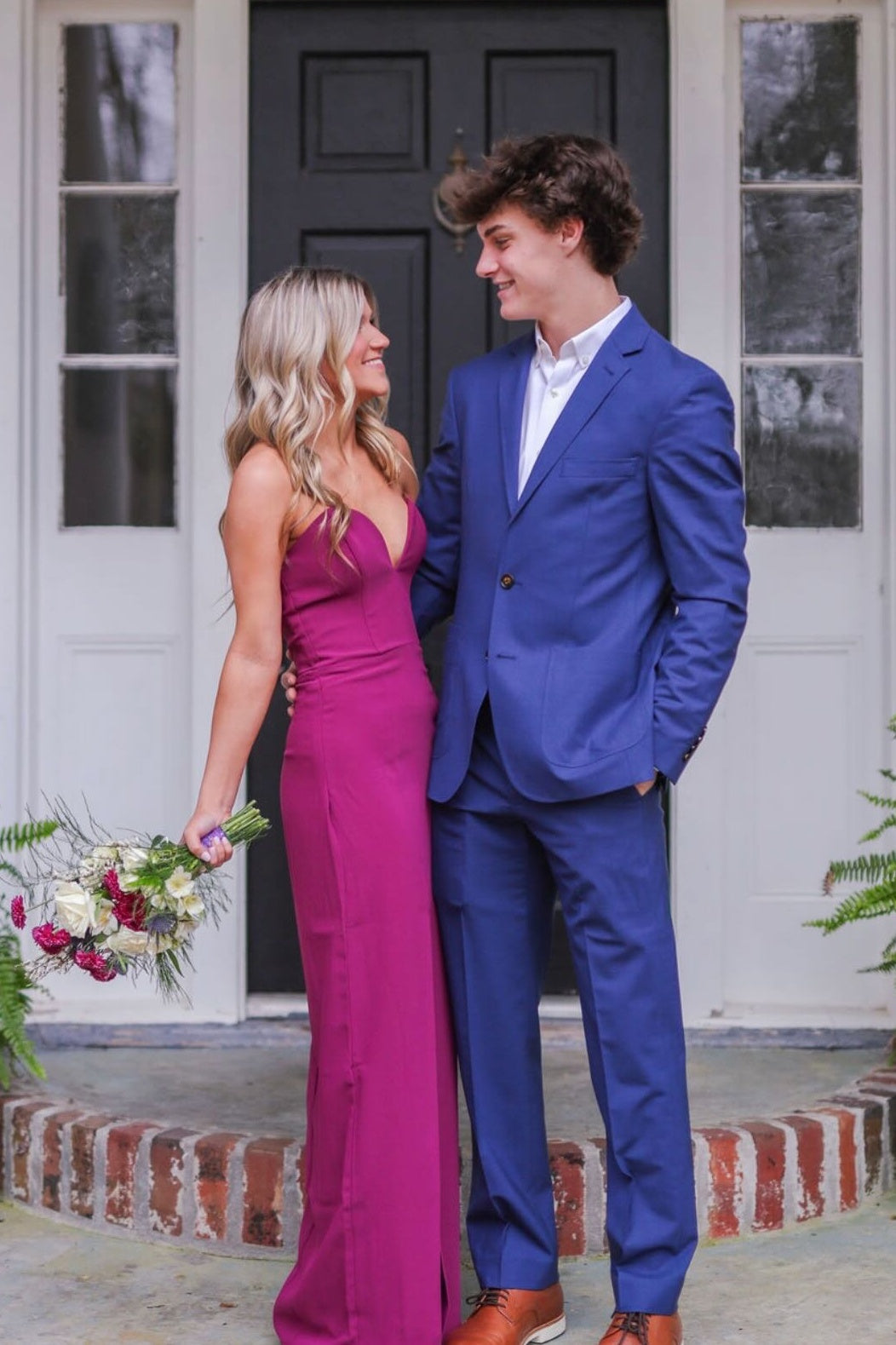 Strapless Blue Fitted Long Prom Dress with Slit