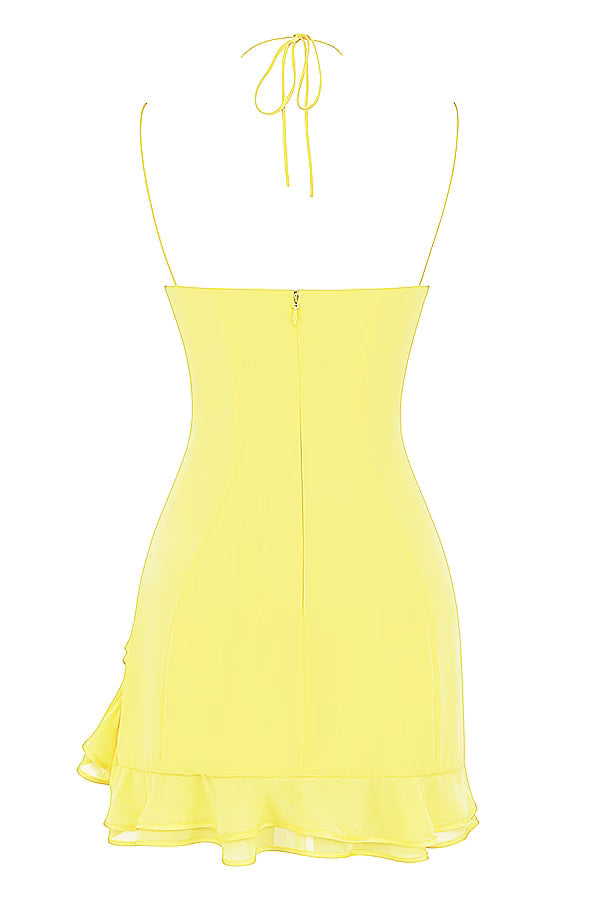 Stunning Sheath Spaghetti Straps Yellow Short Homecoming Dress with Ruffles