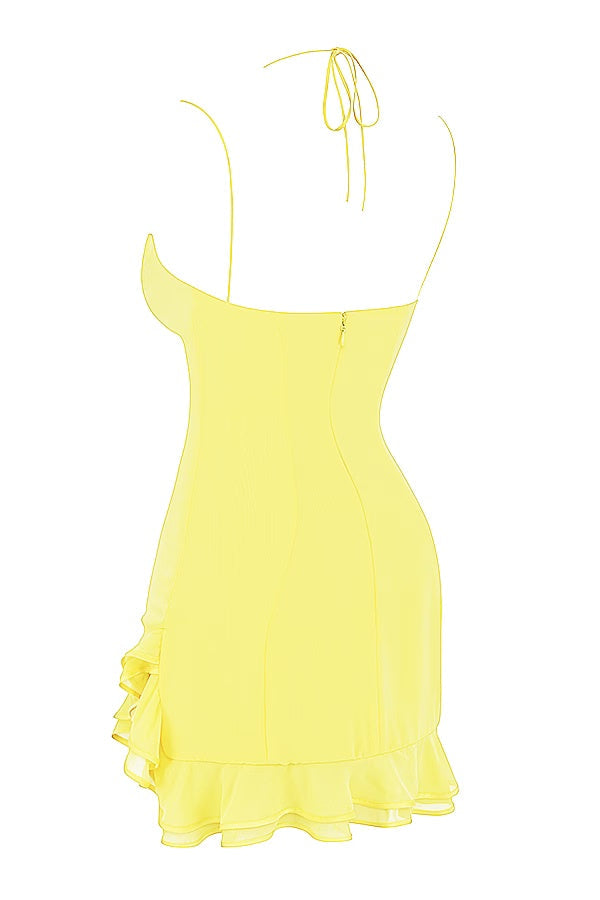 Stunning Sheath Spaghetti Straps Yellow Short Homecoming Dress with Ruffles