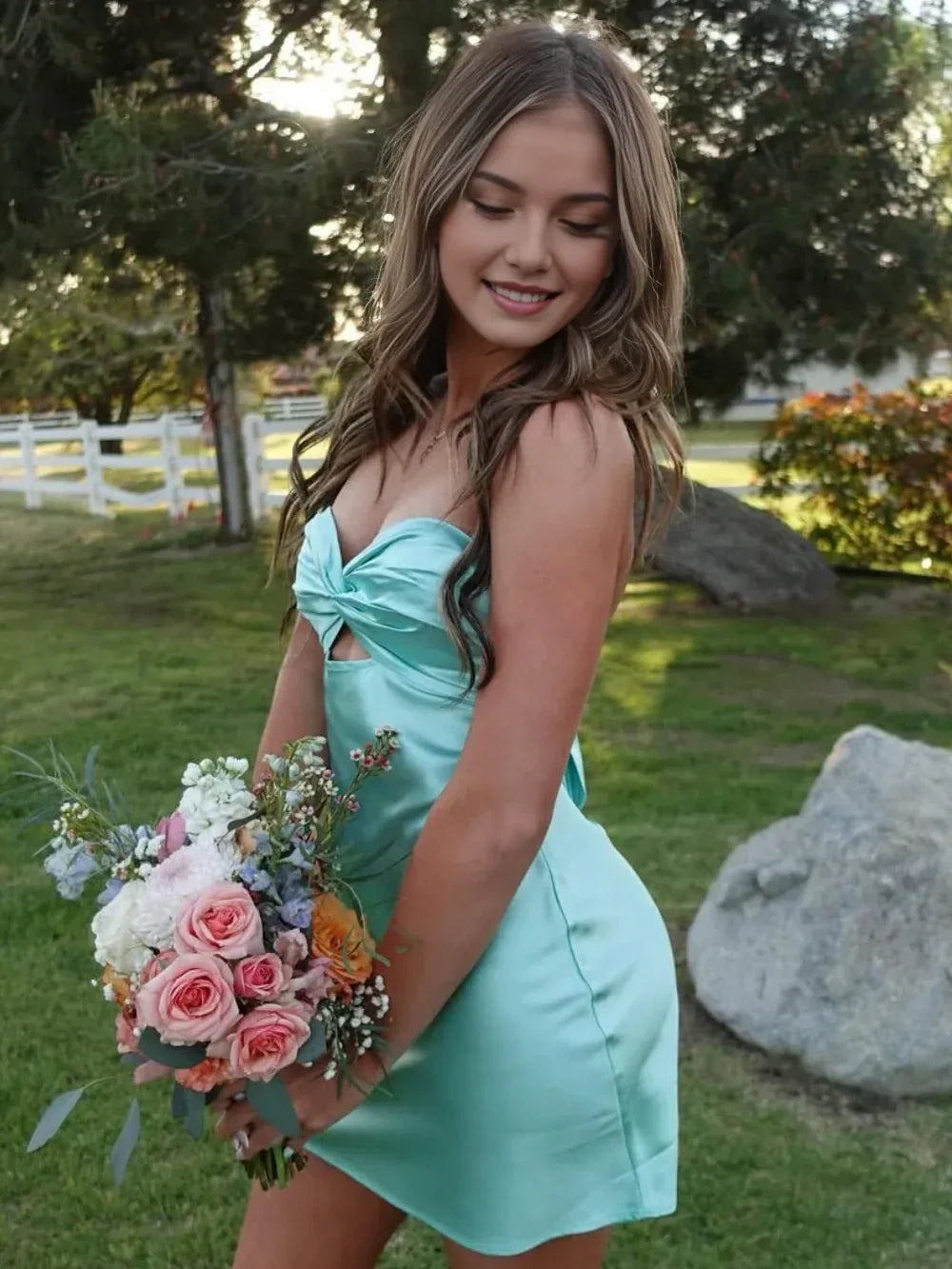 Stylish A Line Sweetheart Light Green Satin Short Homecoming Dress