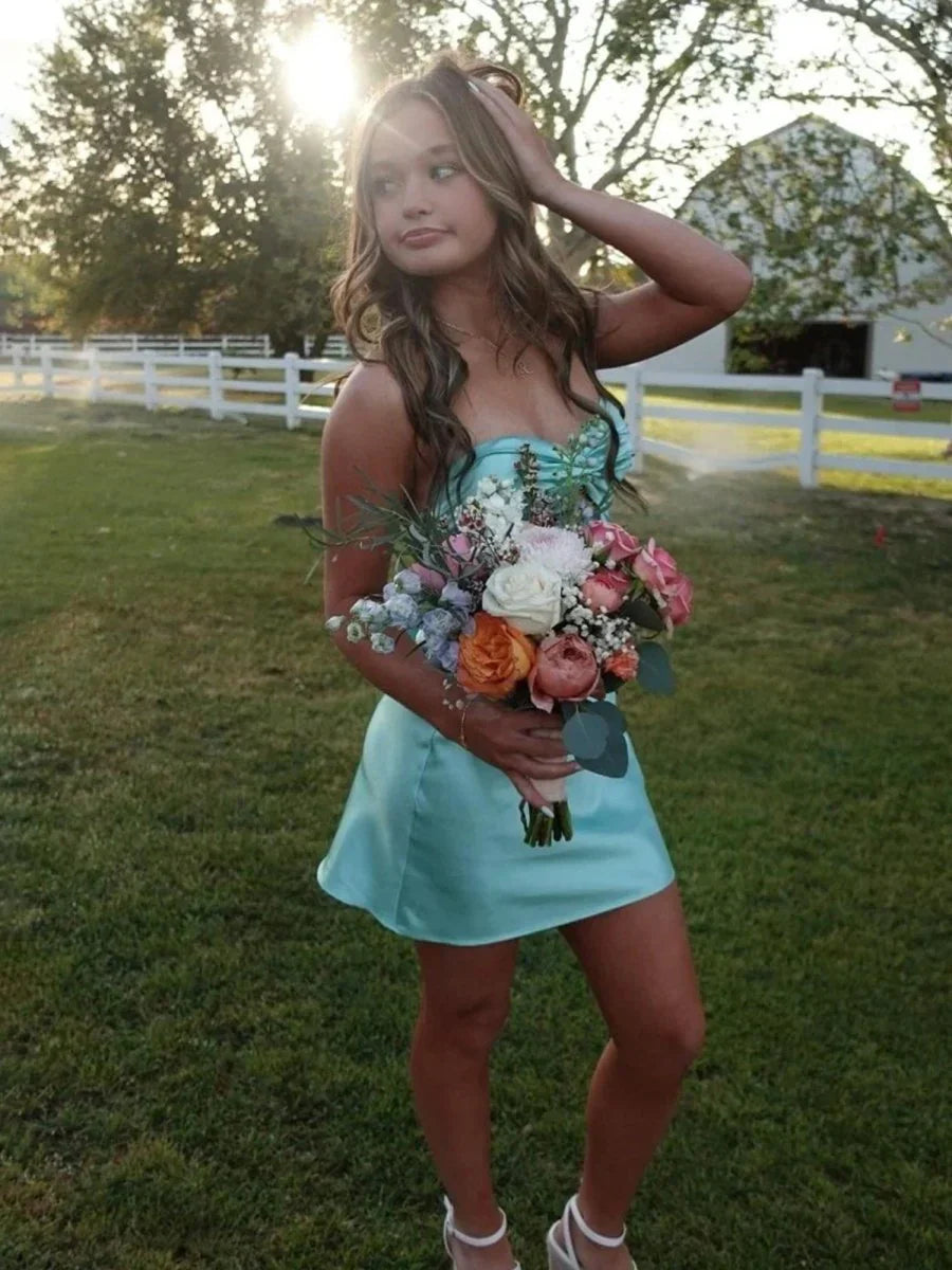 Stylish A Line Sweetheart Light Green Satin Short Homecoming Dress