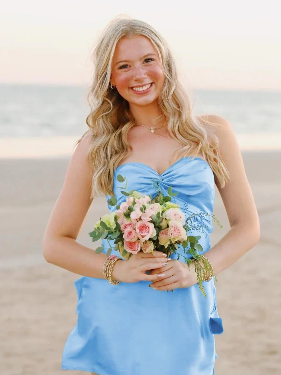 Stylish A Line Sweetheart Light Green Satin Short Homecoming Dress