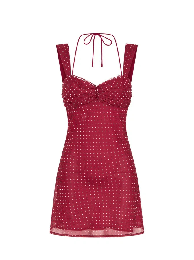 Stylish A Line Sweetheart Red Polka Dots Short Homecoming Dress with Criss Cross Back
