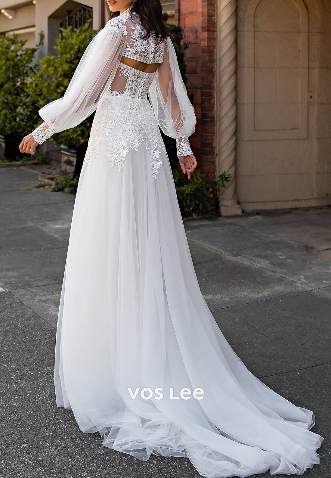 Long Sleeve Sweetheart Appliques Lace Split Sheath Wedding Dresses with Sweep Train