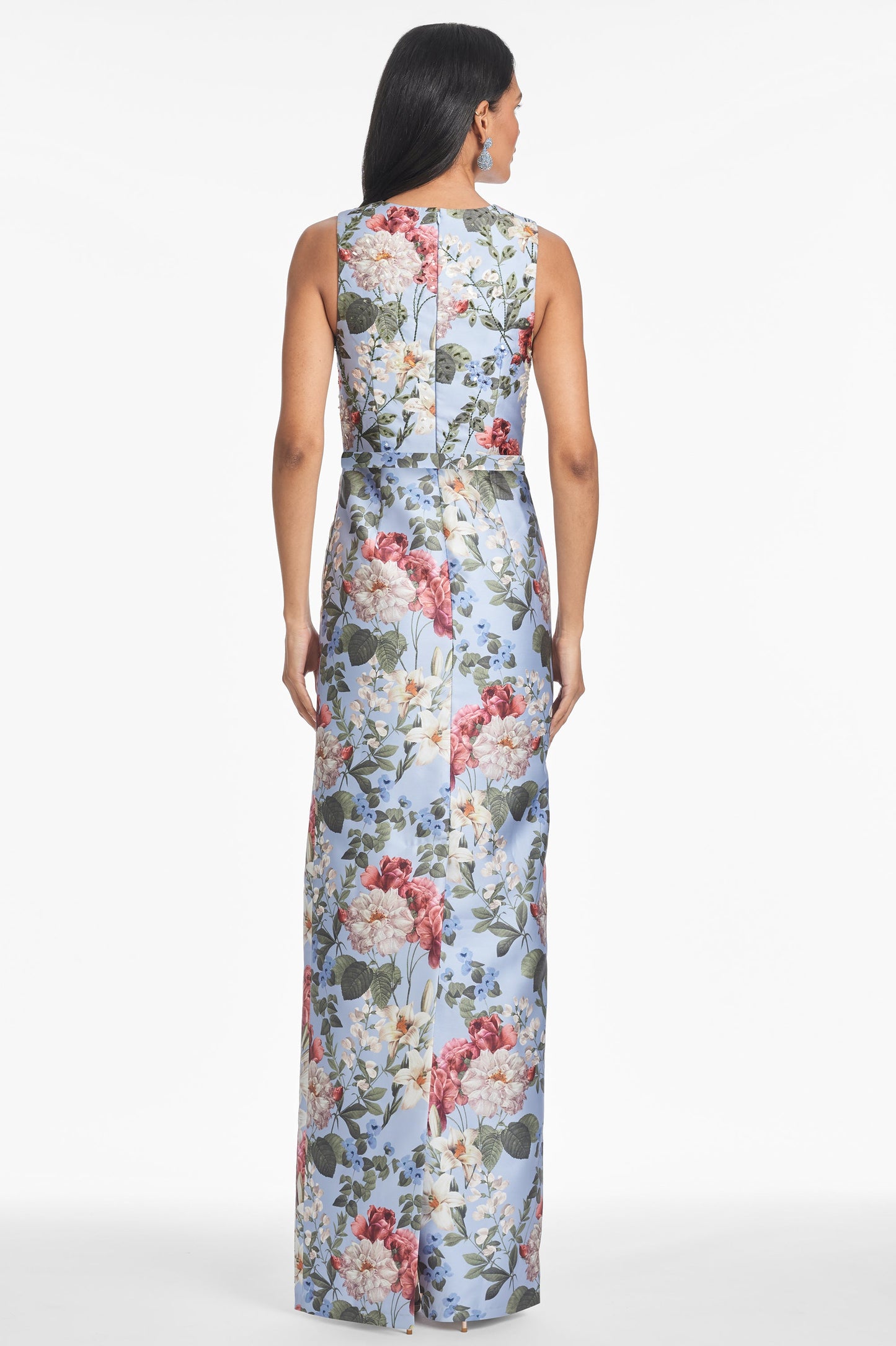Light Blue Floral V-Neck Sleeveless Maxi Dress