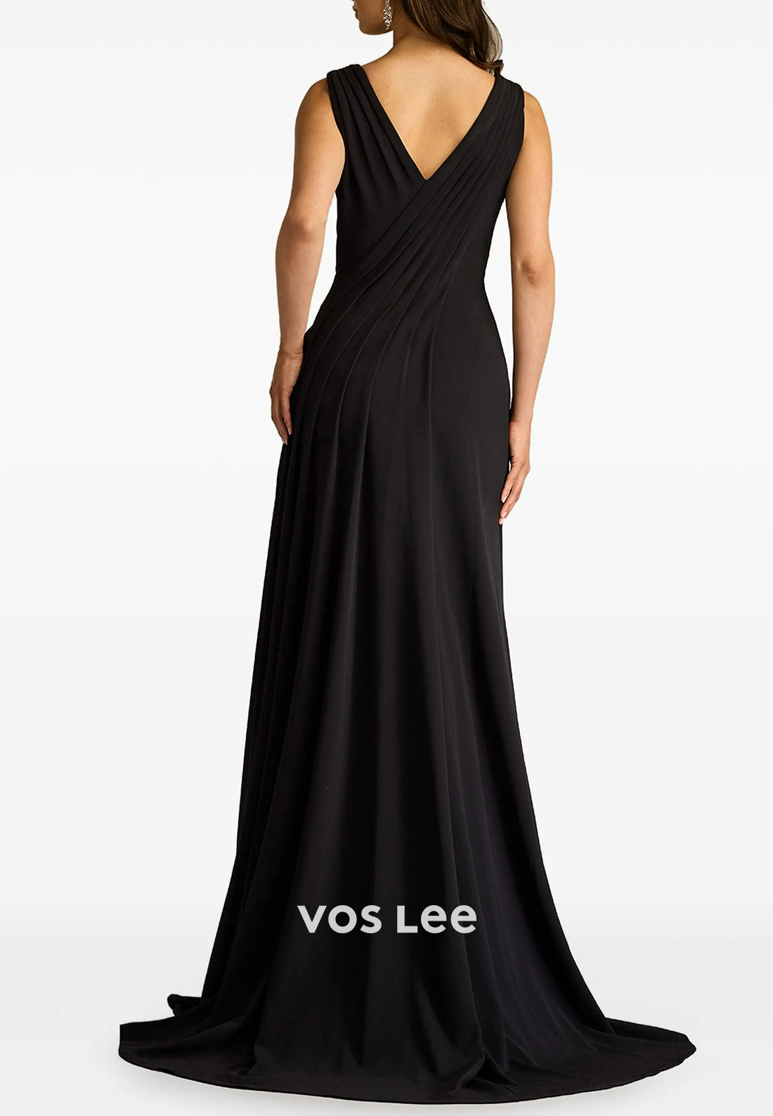 A-Line V Neck Floral Embossed Pleated Mother of Bride Dresses with Sweep Train