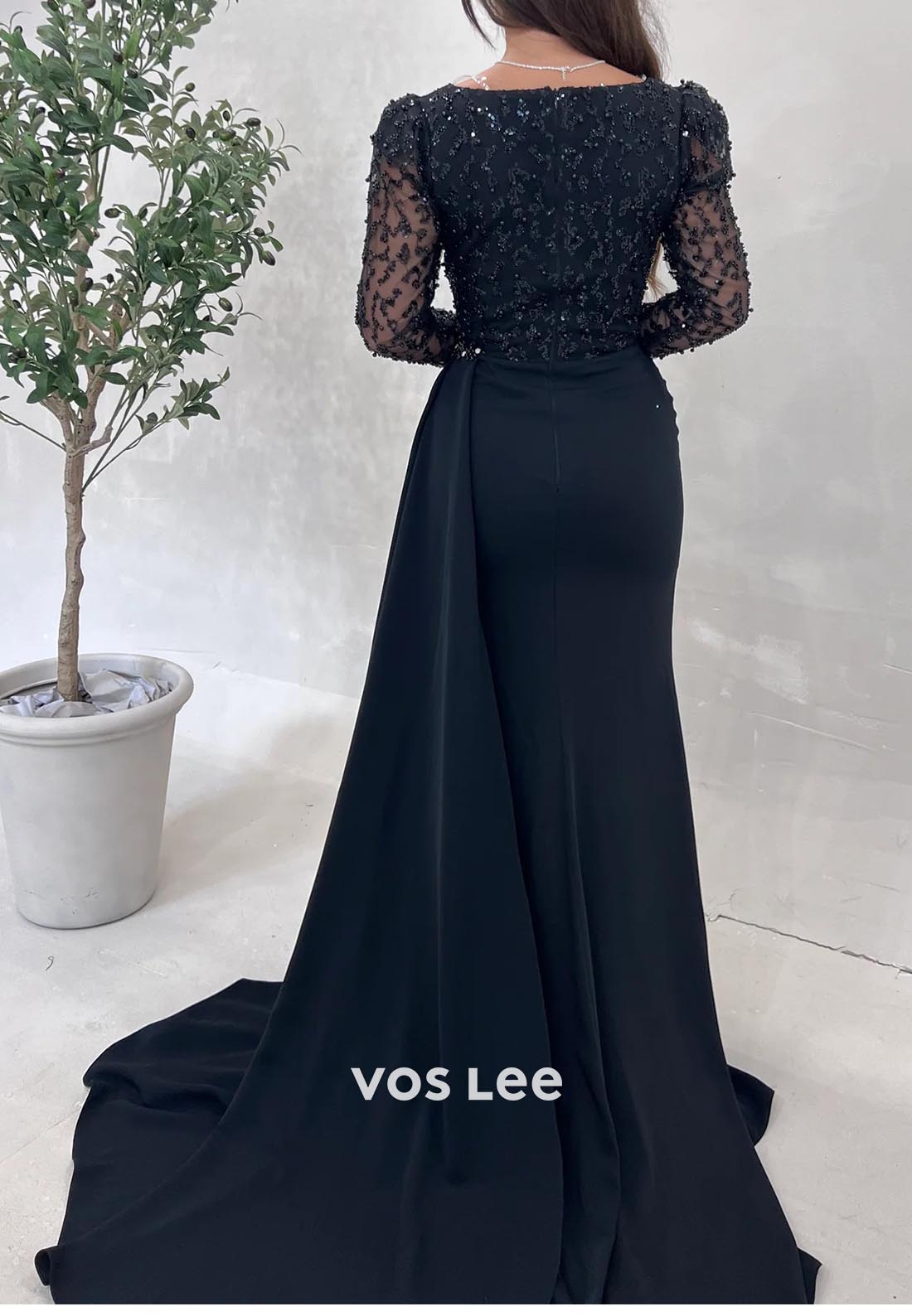 Long Sleeves Sequins Rhinestone Sequined Mermaid Evening Dress Formal Dress