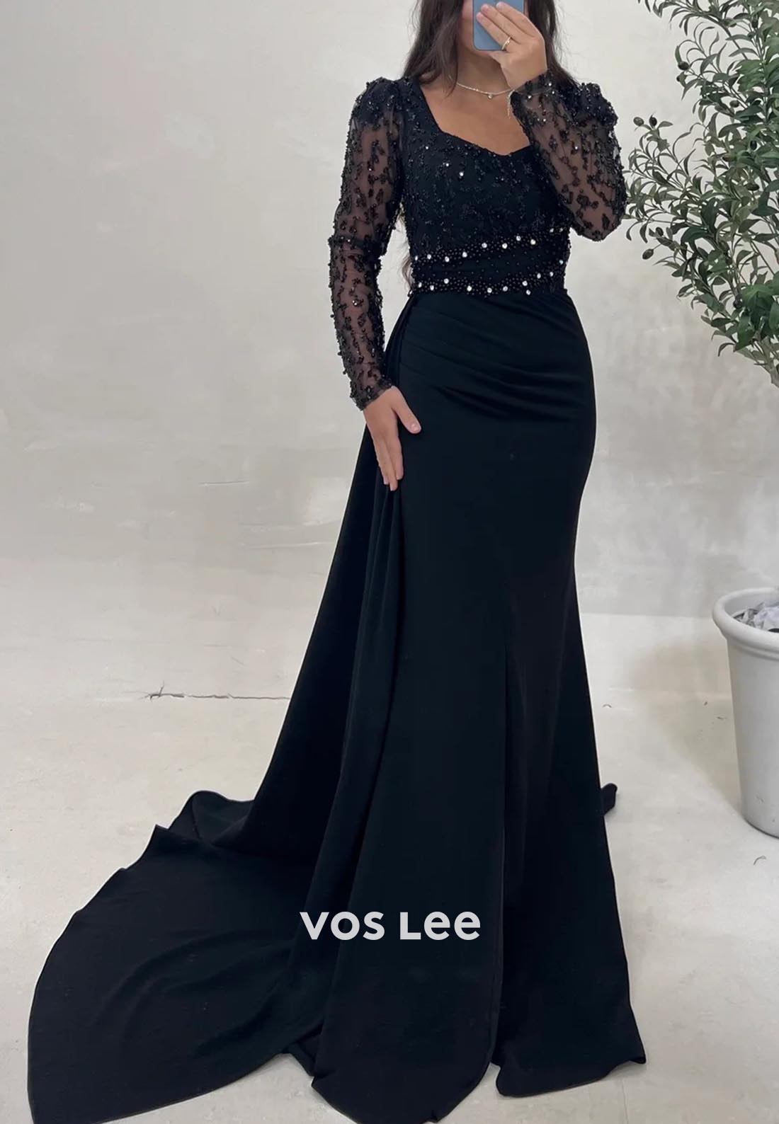 Long Sleeves Sequins Rhinestone Sequined Mermaid Evening Dress Formal Dress