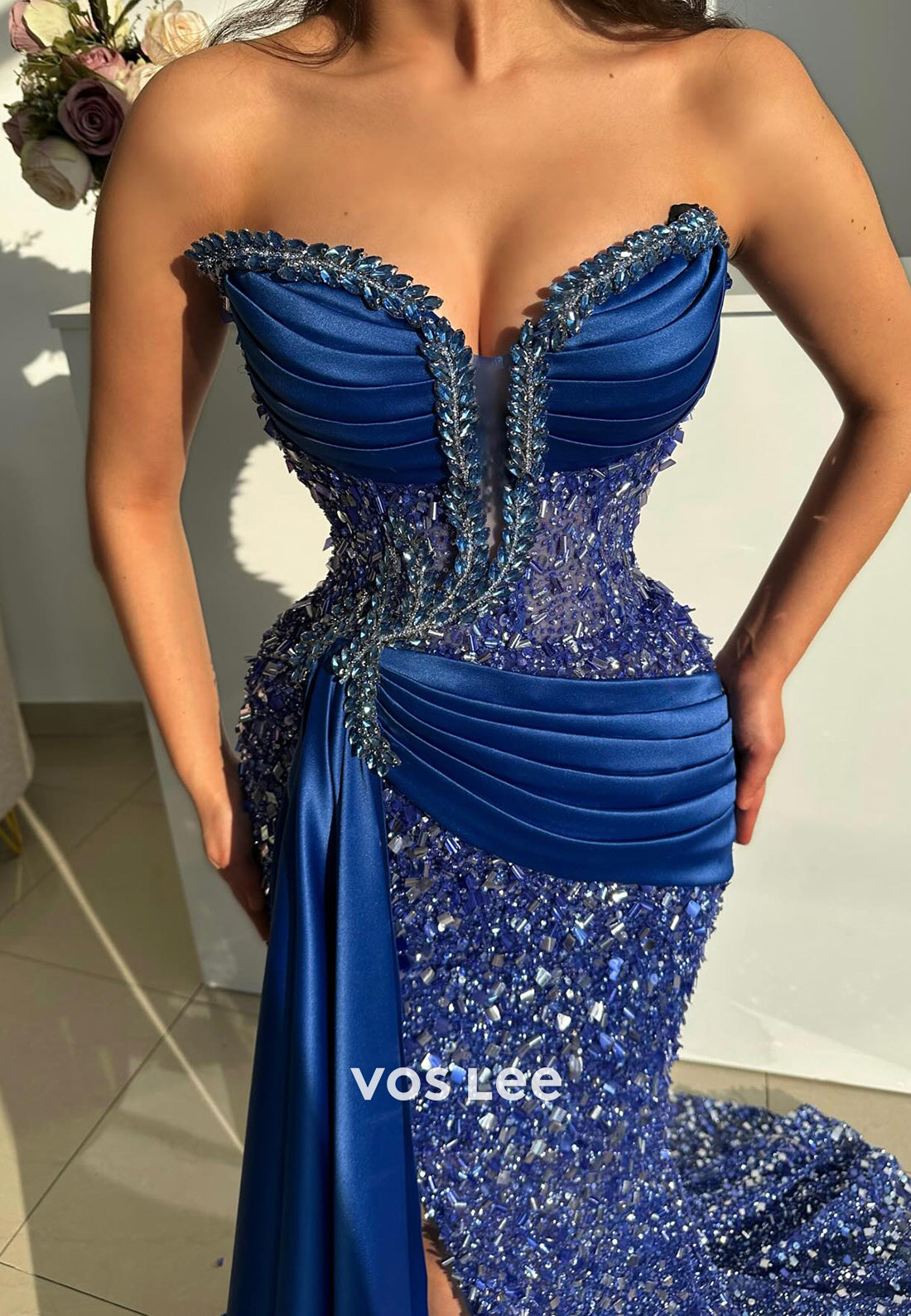 Glamorous & Dramatic Sweetheart Pleated Mermaid Prom Dresses with High Split