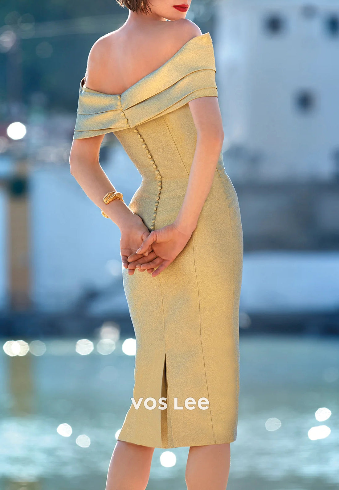 Sparkling Off the Shoulder Tea-Length Mermaid Mother of Bride Dresses