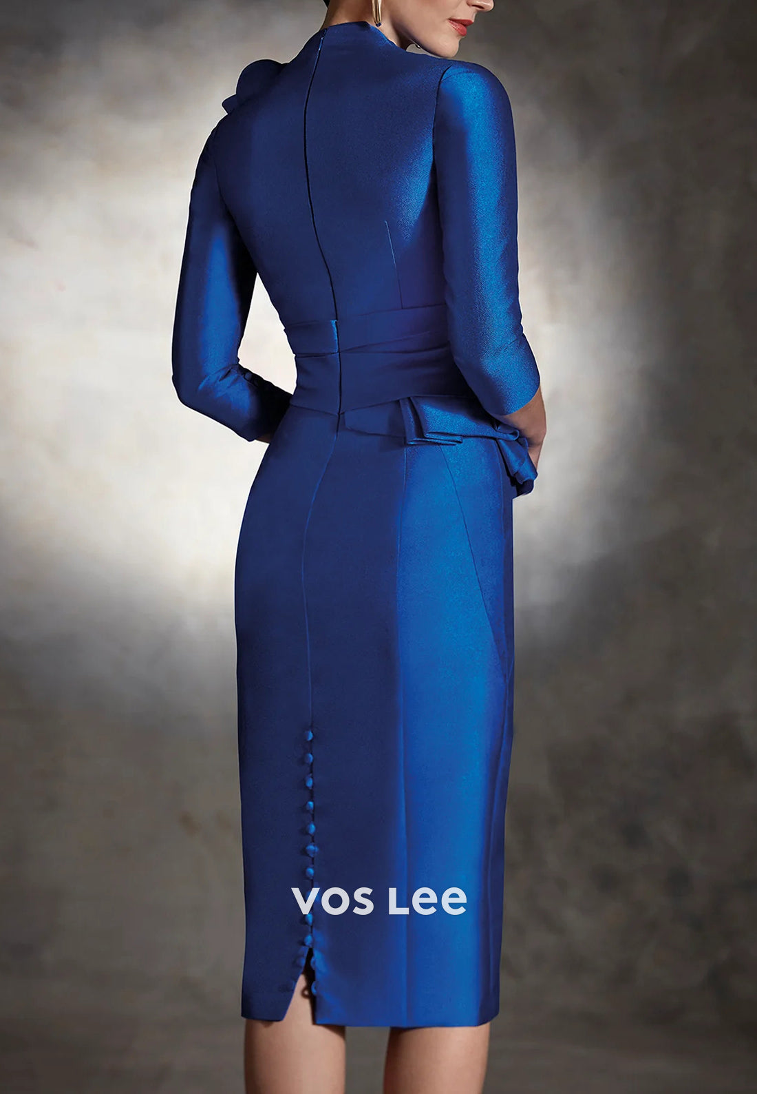 Royal Blue V Neck 3/4 Sleeve Pleated Mermaid Mother of Bride Dresses