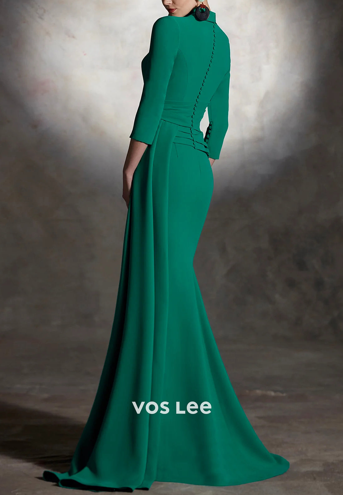 Dark Green 3/4 Sleeve Mermaid Mother of Bride Dresses with Sweep Train