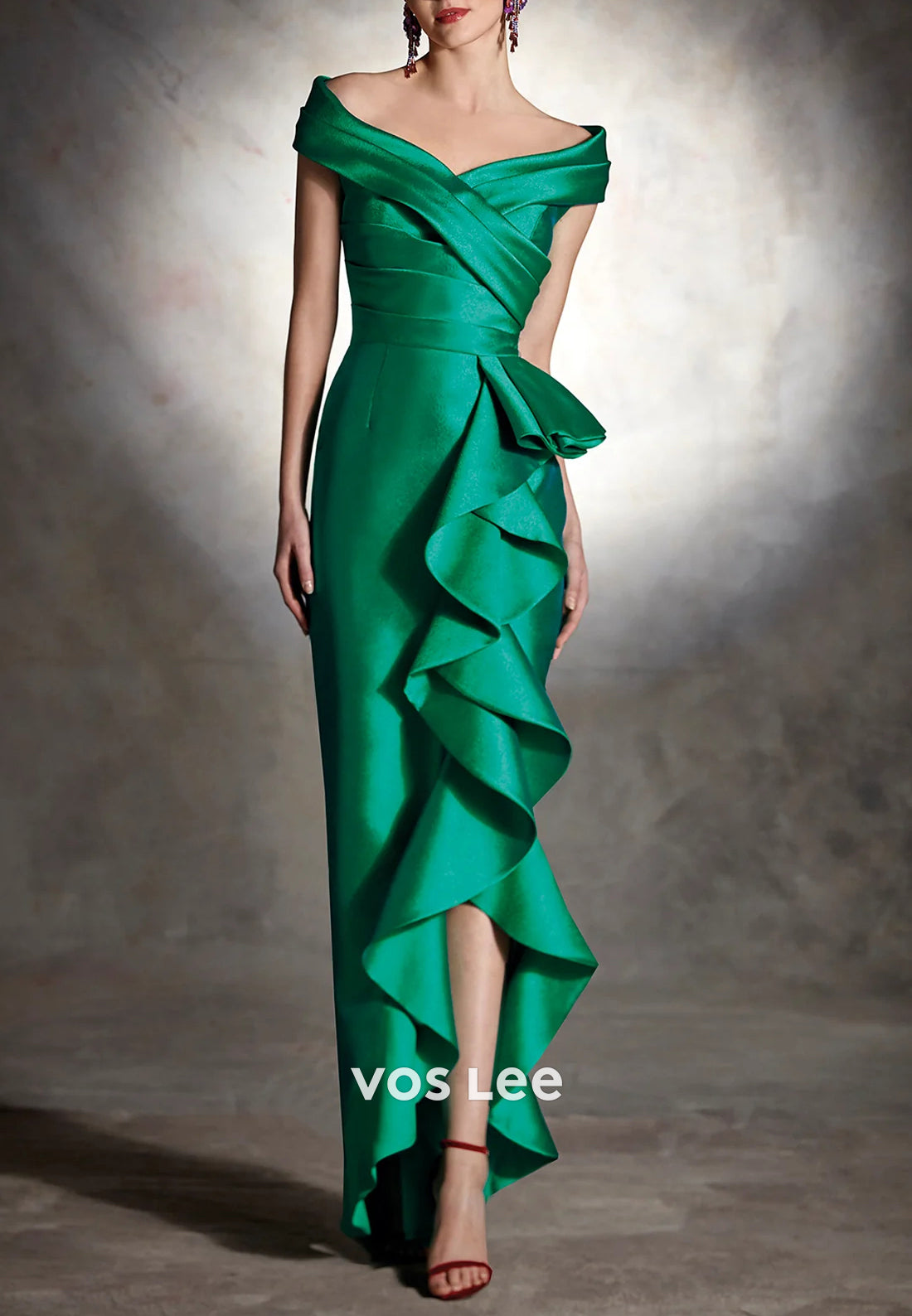 Green Off the Shoulder Mermaid Mother of Bride Dresses with Side Split