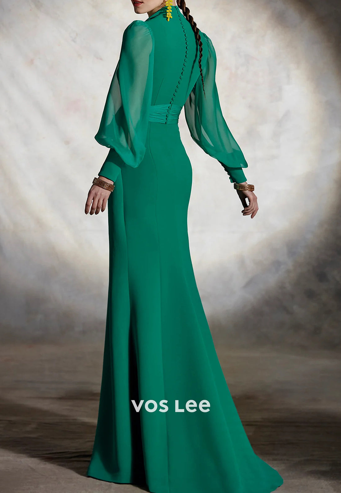 Long Sleeve V Neck Sheath Mother of Bride Dresses with High Split
