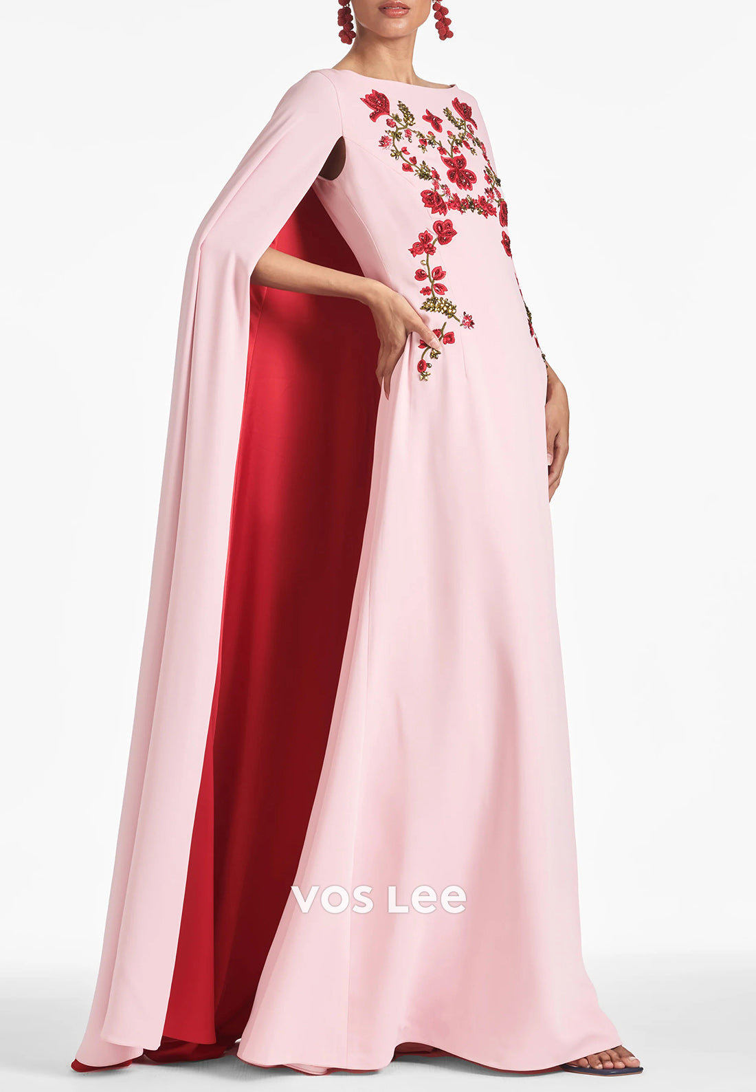 A-Line Scoop Floral Embellished Floor-Length Pleated Mother of Bride Dresses