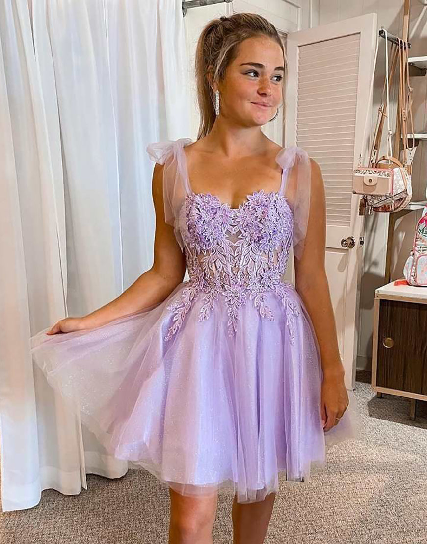 A-Line Tie Straps Short Party Dress With Appliques