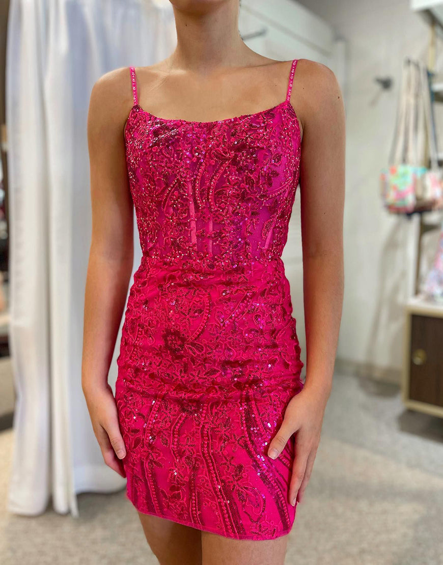 Gorgeous Spaghetti Straps Lace Up Tight Glitter Homecoming Dress