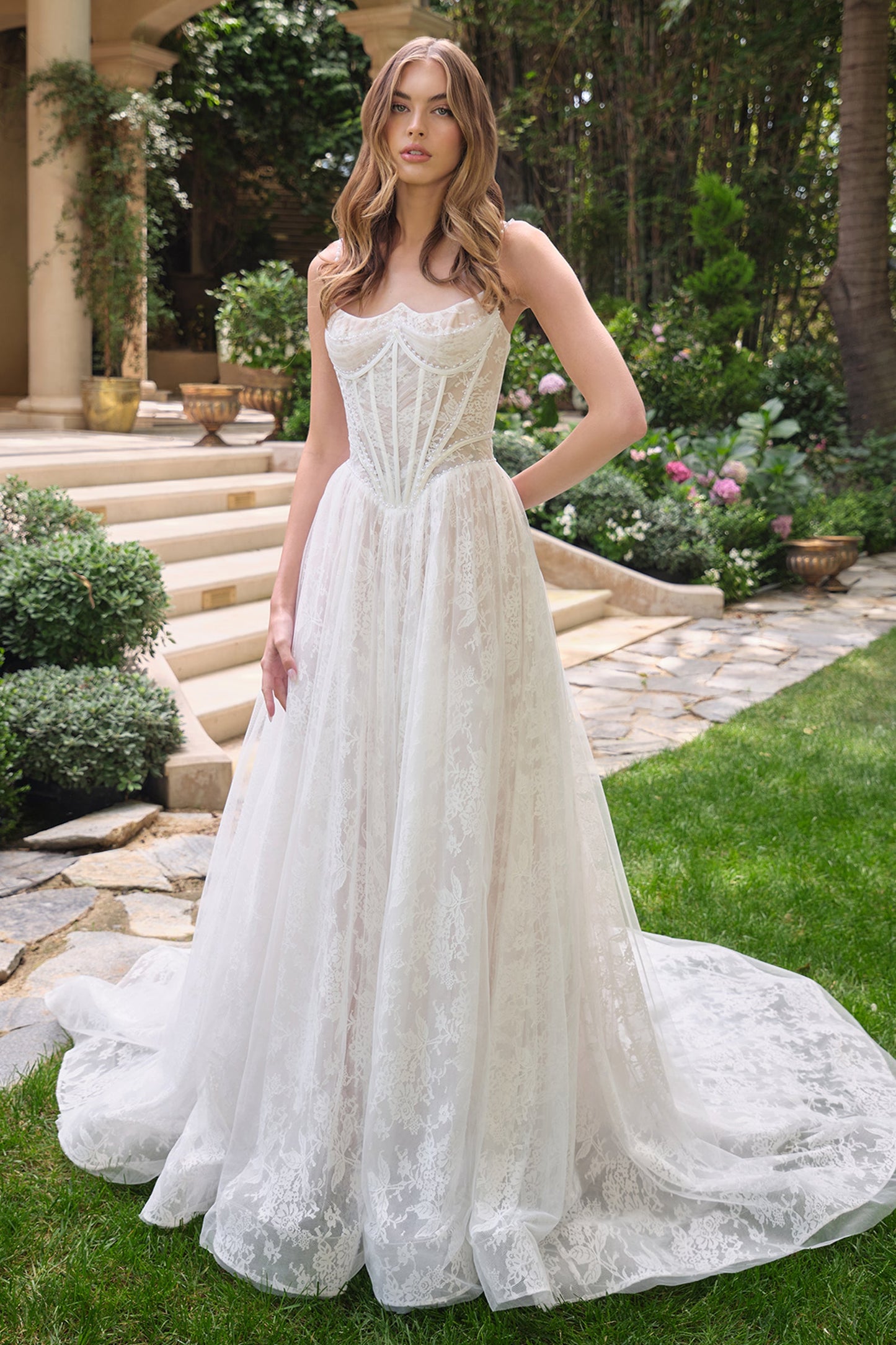 Delicate Floral Lace Sleeveless A-line Long Wedding Dress