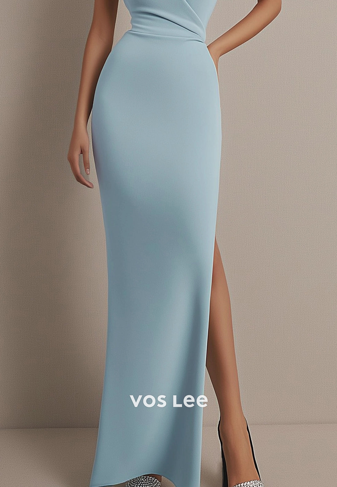 Empire Waist Halter Bowknot Ankle-Length Mermaid Evening Dresses with Side Split
