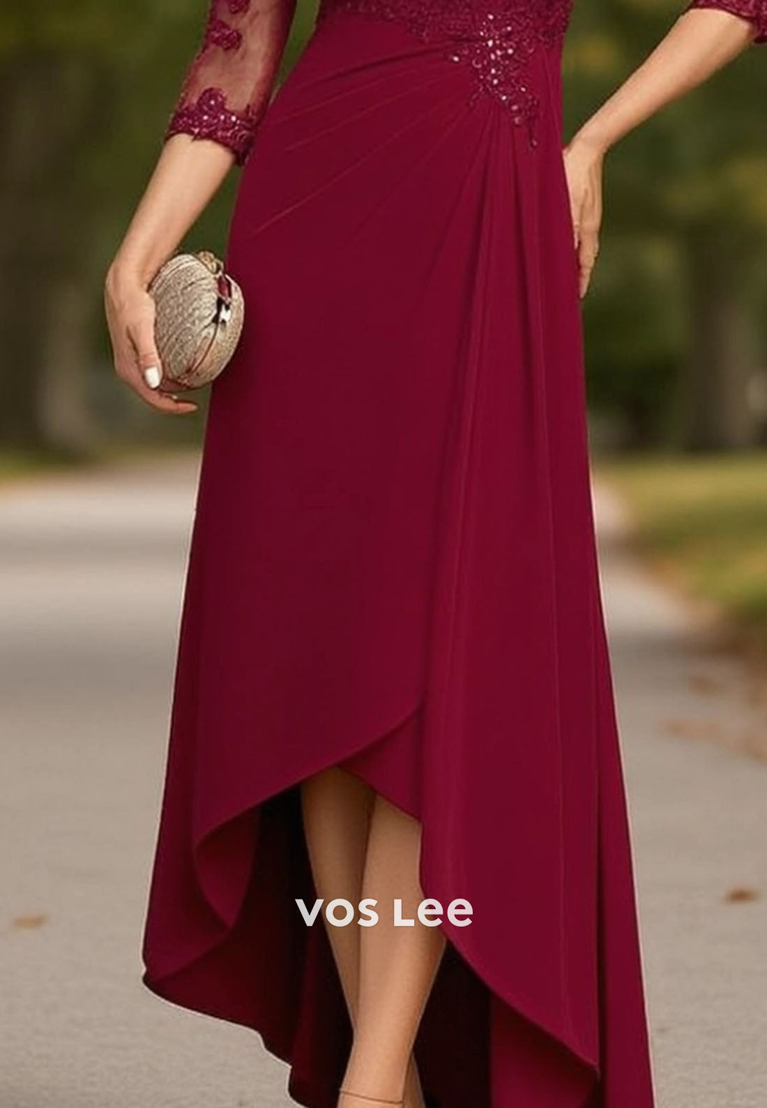 Wedding Dress Burgundy Sweetheart Neck Lace Maxi Mother of the Bride Dress