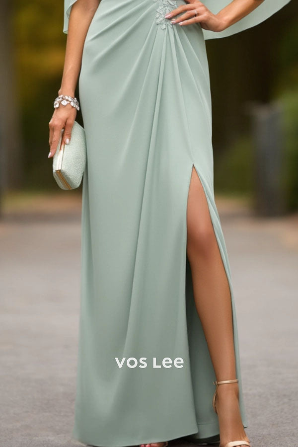 Wedding Dress Green Crew Neck Lace Maxi Mother of the Bride Dress