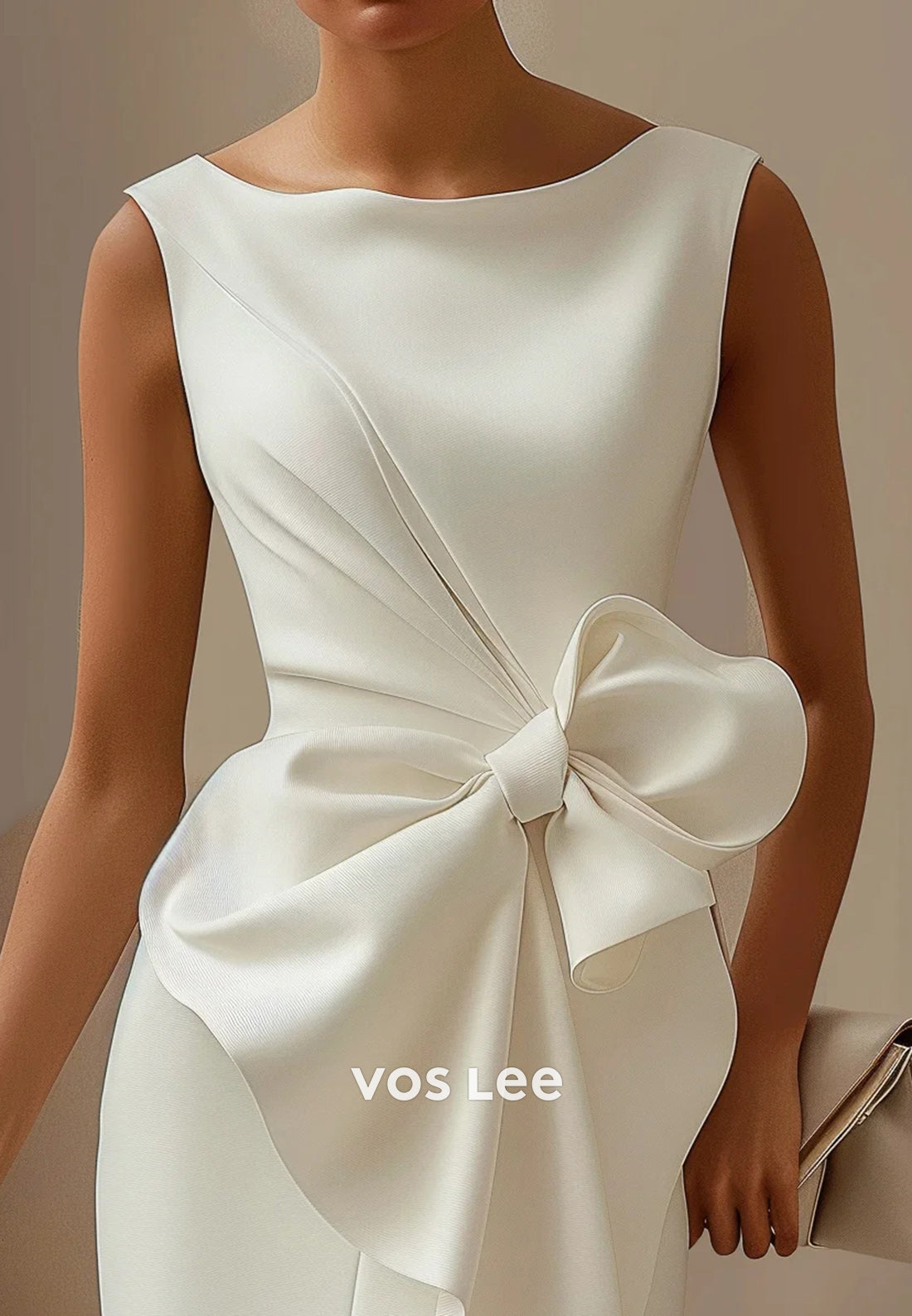 Classic & Timeless Pleated Bowknot Sheath Knee-Length Wedding Guest Dresses with Split