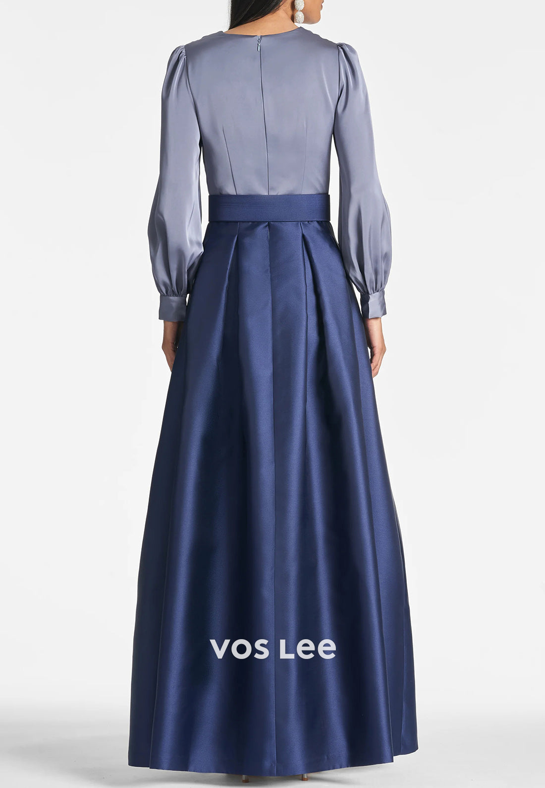 Classic A-Line Long Sleeve V Neck Pleated Wedding Guest Dresses with High Split