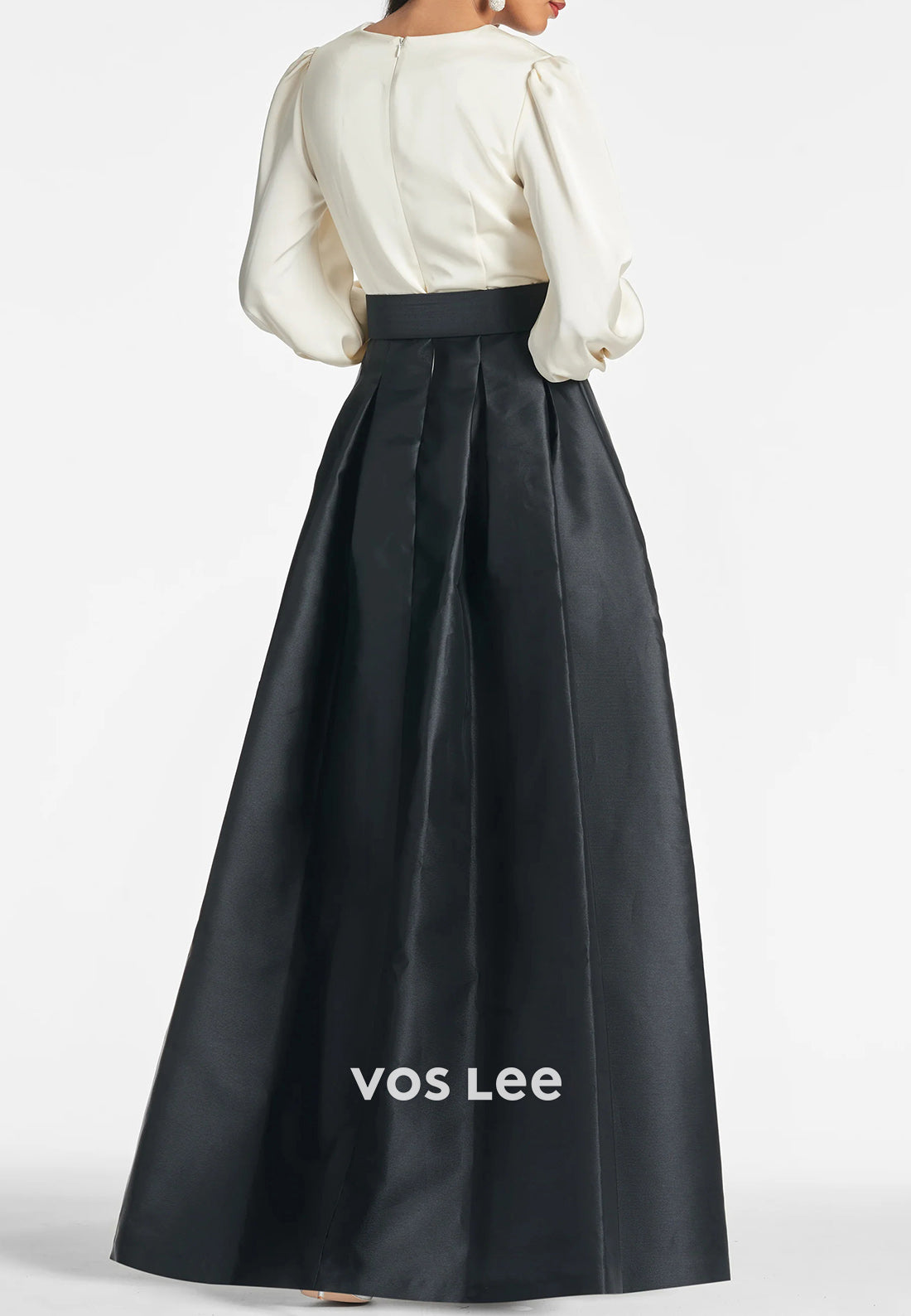 Classic A-Line Long Sleeve V Neck Pleated Wedding Guest Dresses with High Split