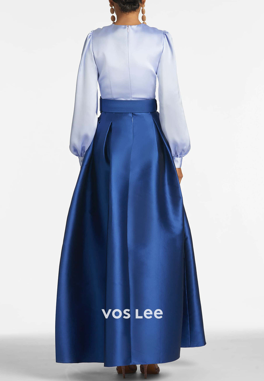 A-Line Long Sleeve V Neck Floor-Length Pleated Mother of Bride Dresses with Pockets