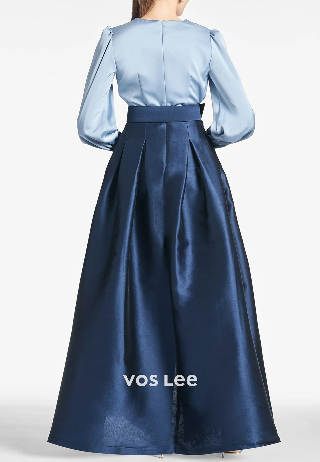 Classic A-Line Long Sleeve V Neck Pleated Wedding Guest Dresses with High Split