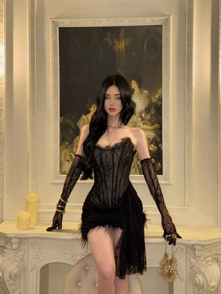 Black Lace Sheath Birthday Dress Short Prom Dresses with Sleeves