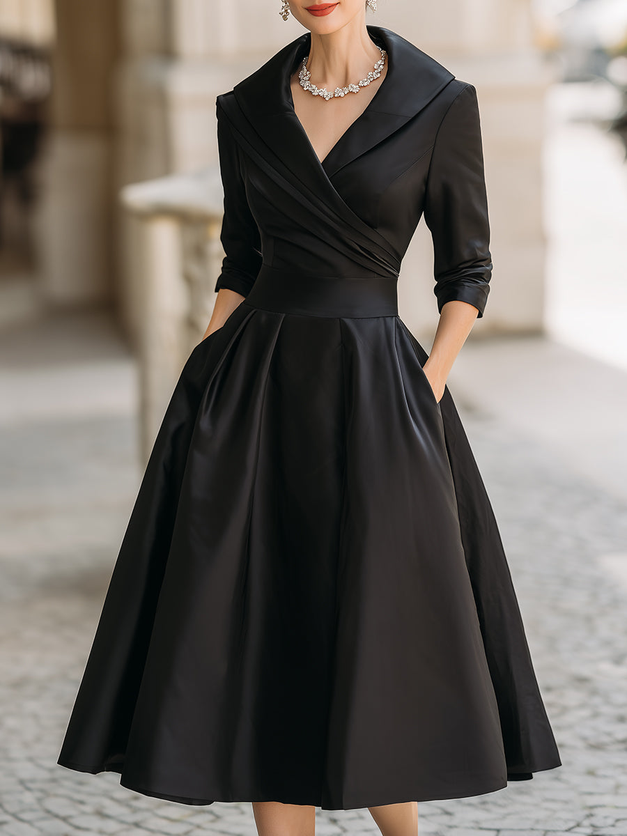 satin midi dress v neck Summer Satin V Neck Puffy Sleeves Empire Waist Midi Dresser Silk Sexy Tie Back Formal Cocktail Dresser for Women Wedding Black at Amazon Women's Clothing store