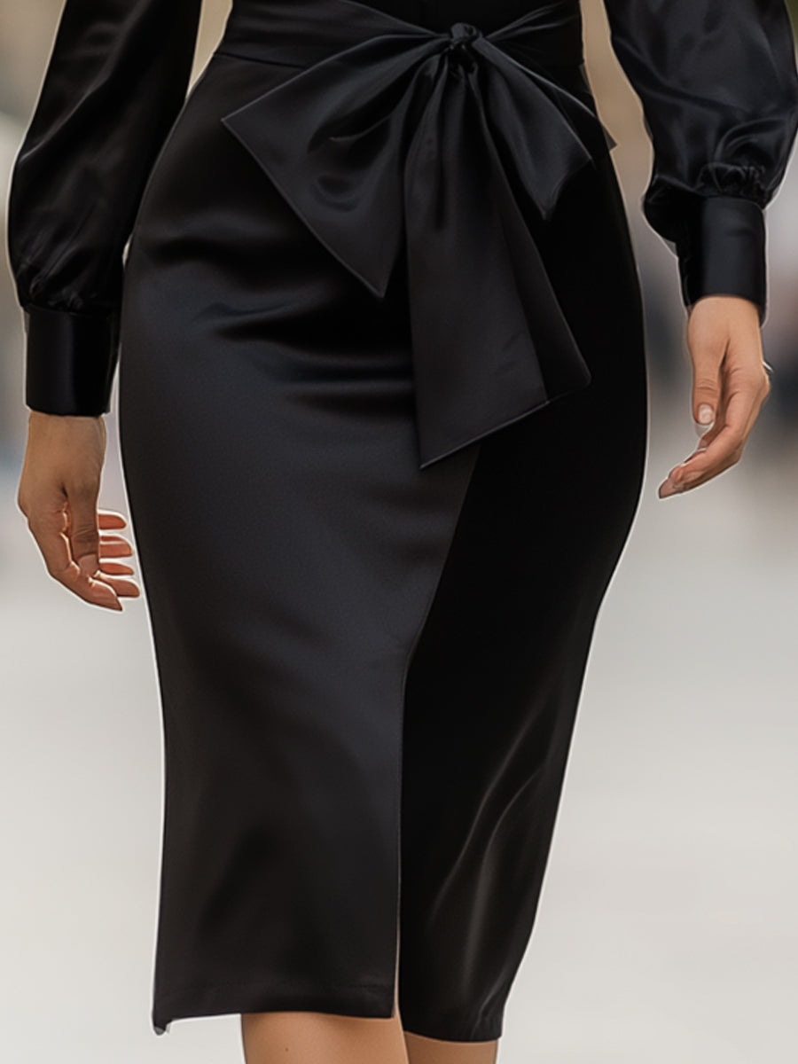 Noir Satin & Lace Detail Bodycon Dress