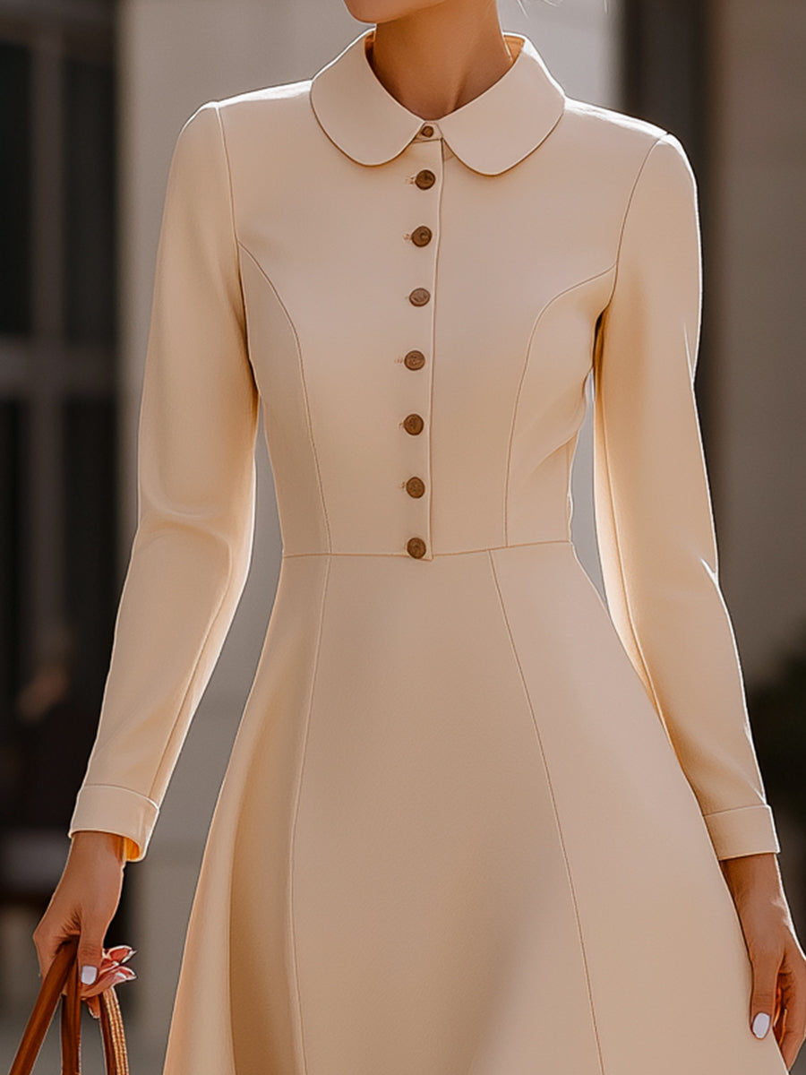Classic Cream Button-Up Peter Pan Collar Dress