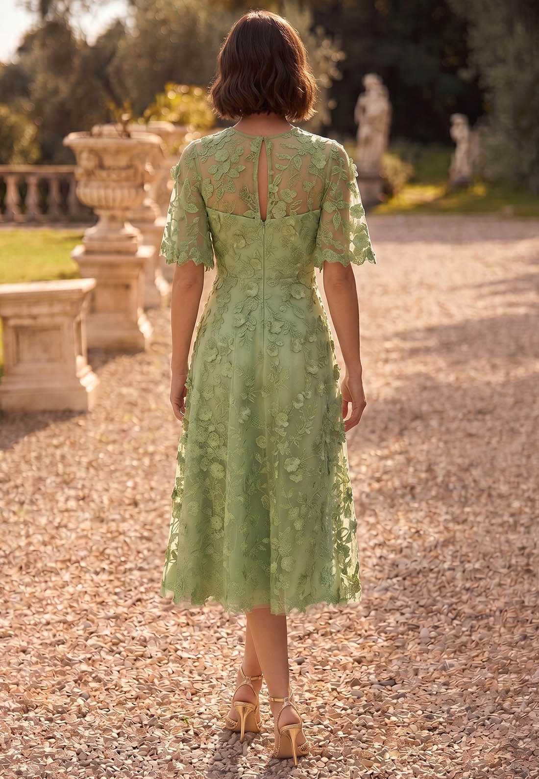 A-Line Short Sleeves Scoop Appliques Mother of the Bride Dress